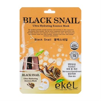 Тканевая маска с муцином черной улитки EKEL BLACK SNAIL ULTRA HYDRATING ESSENCE MASK 02321 - фото 7767