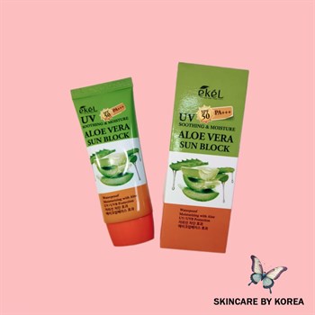 Ekel  Солнцезащитный крем с соком алоэ Soothing & Moisture Aloe Vera Sun Block SPF 50 PA 70 ml 02214 - фото 9571